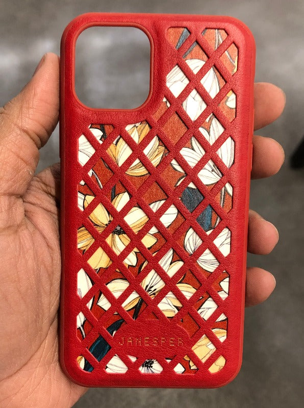 Criss-Cross Pattern Leather Case Red