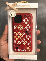 Criss-Cross Pattern Leather Case Red