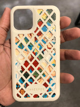 Criss Cross Pattern Leather Case Off White
