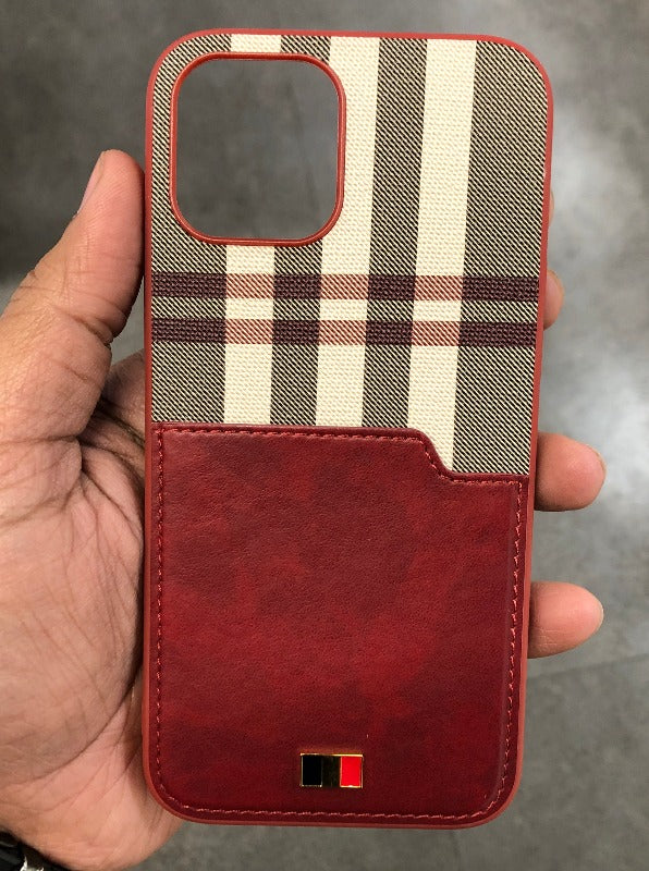 Check Leather Case Red With Pocket